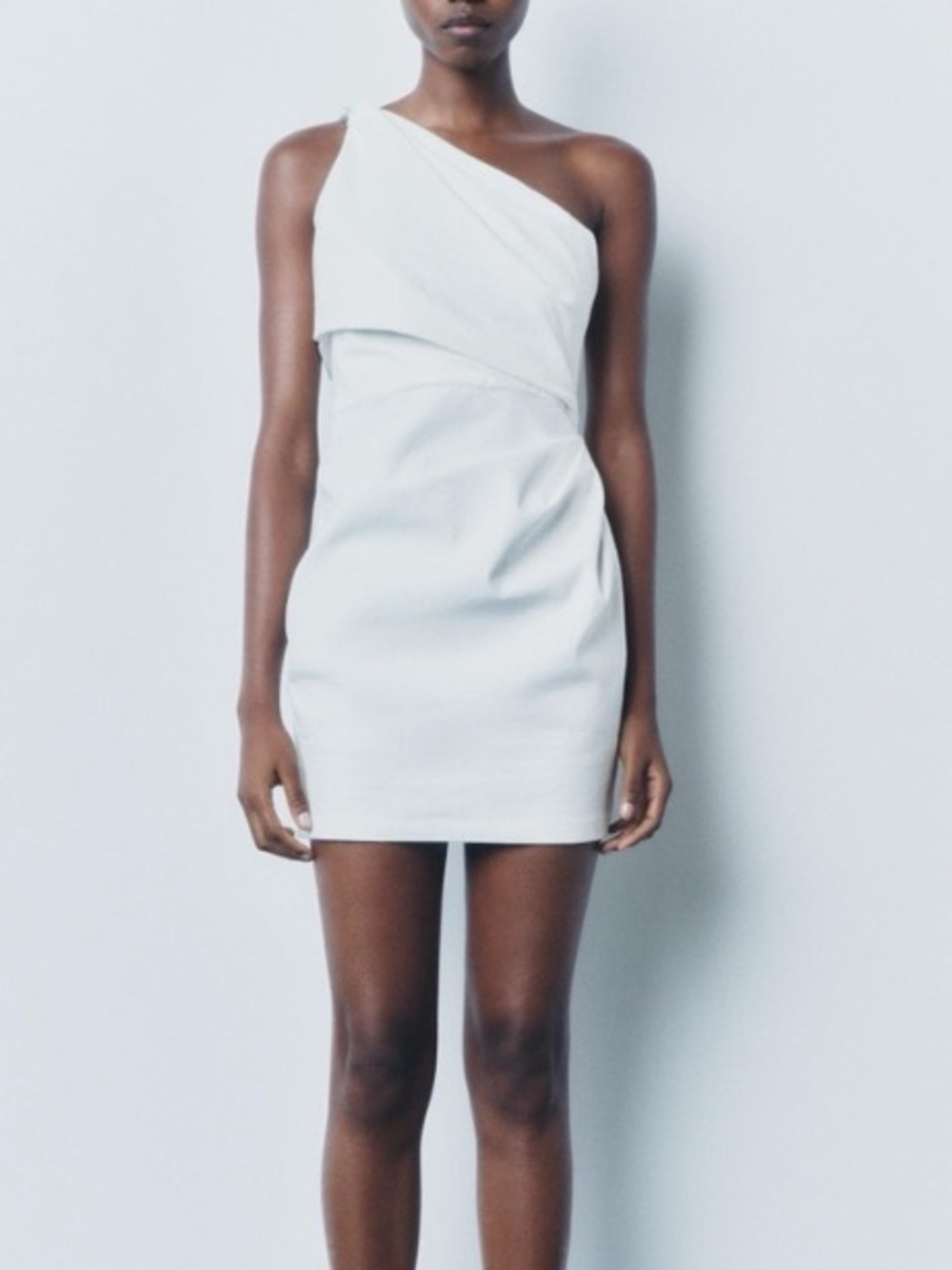 Zara One-Shoulder Structured White Mini Dress